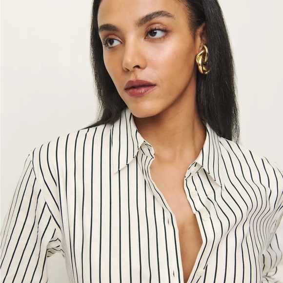 Reformation Black and White Striped Button-Down Shirt - Picture 2 of 9